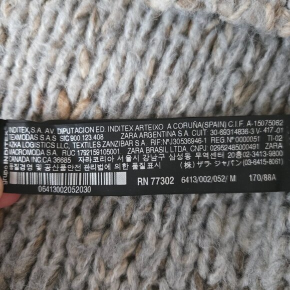 Zara Knit Oversized Chunky Knit Pullover Sweater gray/tan size M - Picture 9 of 9